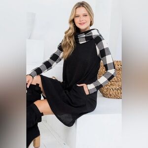 S Adorable Versatile Styled - Off shoulders or Bunched Checkered Sleeve Dress